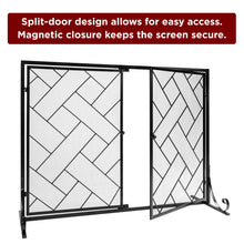 Load image into Gallery viewer, 44x33in 2-Panel Wrought Iron Geometric Fireplace Screen w/ Magnetic Doors
