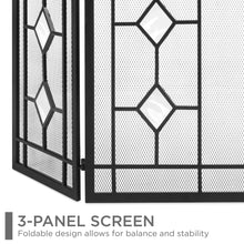 Load image into Gallery viewer, 3-Panel 48x30in Glass Diamond Accent Handcrafted Iron Fireplace Screen
