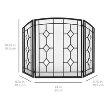 Load image into Gallery viewer, 3-Panel 48x30in Glass Diamond Accent Handcrafted Iron Fireplace Screen
