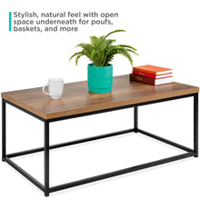 Load image into Gallery viewer, 44in Modern Industrial Rectangular Wood Grain Coffee Table w/ Metal Frame
