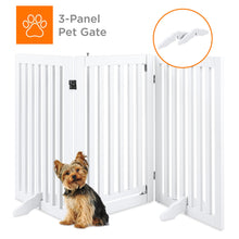 Load image into Gallery viewer, 31.5in 3-Panel Freestanding Wooden Pet Gate w/ Door, Support Feet
