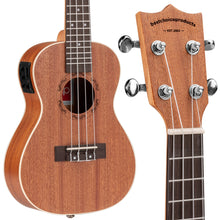 Load image into Gallery viewer, 23in Acoustic Electric Concert Sapele Ukulele Starter Kit w/ Built-in Tuner
