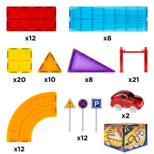 Load image into Gallery viewer, 105-Piece Kids Magnetic Tile Car Race Track STEM Building Toy Set w/ 2 Cars
