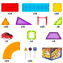 Load image into Gallery viewer, 212-Piece Kids Magnetic Tile Car Race Track STEM Building Toy Set w/ 2 Cars
