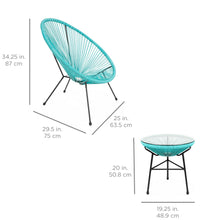 Load image into Gallery viewer, 3-Piece All-Weather Patio Acapulco Bistro Set w/ Rope, Glass Top Table
