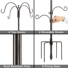 Load image into Gallery viewer, Bird Feeding Station, 6-Hook Steel Multi-Feeder Stand w/ 4 Bird Feeders, 89in
