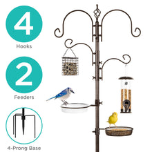 Load image into Gallery viewer, 91in 4-Hook Bird Feeding Station, Steel Multi-Feeder Stand w/ 2 Bird Feeders
