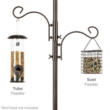 Load image into Gallery viewer, 91in 4-Hook Bird Feeding Station, Steel Multi-Feeder Stand w/ 2 Bird Feeders
