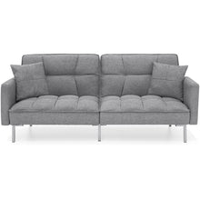 Load image into Gallery viewer, Convertible Linen Tufted Futon w/ 2 Plush Pillows, Split-Back Design
