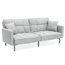 Load image into Gallery viewer, Convertible Linen Tufted Futon w/ 2 Plush Pillows, Split-Back Design

