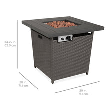 Load image into Gallery viewer, 28in Fire Pit Table 50,000 BTU Wicker Propane w/ Faux Wood Tabletop, Cover
