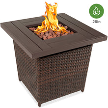 Load image into Gallery viewer, 28in Fire Pit Table 50,000 BTU Wicker Propane w/ Faux Wood Tabletop, Cover
