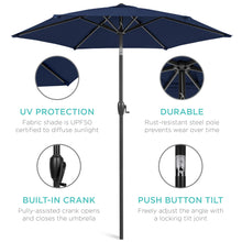 Load image into Gallery viewer, 7.5ft Outdoor Market Patio Umbrella w/ Push Button Tilt, Crank Lift
