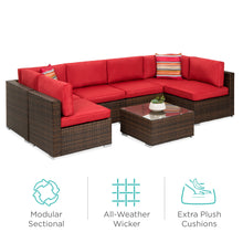 Load image into Gallery viewer, 7-Piece Modular Wicker Sectional Conversation Set w/ 2 Pillows, Cover
