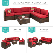 Load image into Gallery viewer, 7-Piece Modular Wicker Sectional Conversation Set w/ 2 Pillows, Cover
