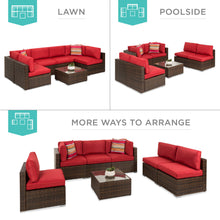 Load image into Gallery viewer, 7-Piece Modular Wicker Sectional Conversation Set w/ 2 Pillows, Cover
