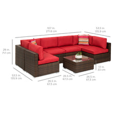 Load image into Gallery viewer, 7-Piece Modular Wicker Sectional Conversation Set w/ 2 Pillows, Cover
