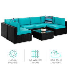 Load image into Gallery viewer, 7-Piece Modular Wicker Sectional Conversation Set w/ 2 Pillows, Cover
