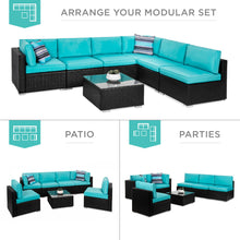 Load image into Gallery viewer, 7-Piece Modular Wicker Sectional Conversation Set w/ 2 Pillows, Cover
