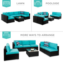 Load image into Gallery viewer, 7-Piece Modular Wicker Sectional Conversation Set w/ 2 Pillows, Cover
