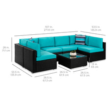 Load image into Gallery viewer, 7-Piece Modular Wicker Sectional Conversation Set w/ 2 Pillows, Cover
