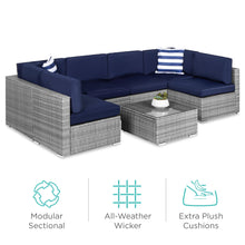 Load image into Gallery viewer, 7-Piece Modular Wicker Sectional Conversation Set w/ 2 Pillows, Cover
