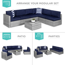 Load image into Gallery viewer, 7-Piece Modular Wicker Sectional Conversation Set w/ 2 Pillows, Cover
