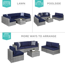 Load image into Gallery viewer, 7-Piece Modular Wicker Sectional Conversation Set w/ 2 Pillows, Cover
