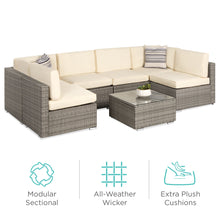 Load image into Gallery viewer, 7-Piece Modular Wicker Sectional Conversation Set w/ 2 Pillows, Cover
