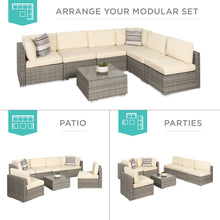 Load image into Gallery viewer, 7-Piece Modular Wicker Sectional Conversation Set w/ 2 Pillows, Cover
