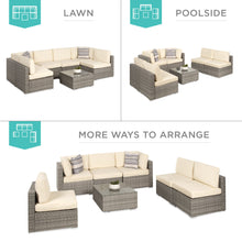 Load image into Gallery viewer, 7-Piece Modular Wicker Sectional Conversation Set w/ 2 Pillows, Cover
