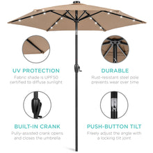 Load image into Gallery viewer, 7.5ft Outdoor Solar Patio Umbrella w/ Push Button Tilt, Crank Lift
