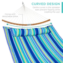 Load image into Gallery viewer, 2-Person Quilted Portable Hammock w/ Curved Bamboo Spreader Bar, Carry Bag
