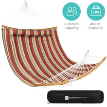 Load image into Gallery viewer, 2-Person Quilted Portable Hammock w/ Curved Bamboo Spreader Bar, Carry Bag
