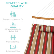 Load image into Gallery viewer, 2-Person Quilted Portable Hammock w/ Curved Bamboo Spreader Bar, Carry Bag
