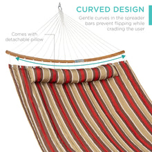 Load image into Gallery viewer, 2-Person Quilted Portable Hammock w/ Curved Bamboo Spreader Bar, Carry Bag
