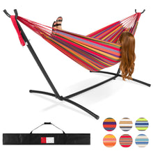 Load image into Gallery viewer, 2-Person Brazilian-Style Double Hammock w/ Carrying Bag and Steel Stand
