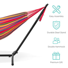 Load image into Gallery viewer, 2-Person Brazilian-Style Double Hammock w/ Carrying Bag and Steel Stand
