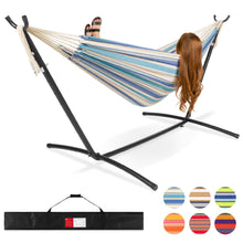 Load image into Gallery viewer, 2-Person Brazilian-Style Double Hammock w/ Carrying Bag and Steel Stand
