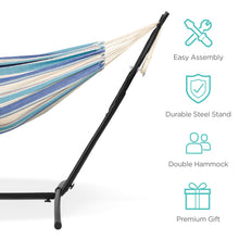 Load image into Gallery viewer, 2-Person Brazilian-Style Double Hammock w/ Carrying Bag and Steel Stand
