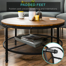 Load image into Gallery viewer, 2-Tier 35.5&quot; Round Industrial Wood &amp; Steel Coffee Table, Storage Shelves
