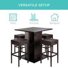 Load image into Gallery viewer, 5-Piece Wicker Bar Set w/ 4 Stools, Built-In Bottle Opener, Hidden Storage
