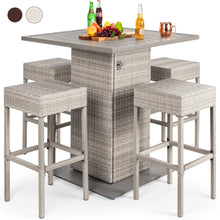 Load image into Gallery viewer, 5-Piece Wicker Bar Set w/ 4 Stools, Built-In Bottle Opener, Hidden Storage
