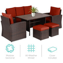 Load image into Gallery viewer, 7-Seater Conversational Wicker Dining Table, Outdoor Patio Furniture Set
