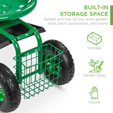 Load image into Gallery viewer, 4-Wheel Mobile Rolling Garden Work Seat w/ Tool Tray and Basket
