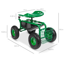 Load image into Gallery viewer, 4-Wheel Mobile Rolling Garden Work Seat w/ Tool Tray and Basket
