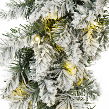 Load image into Gallery viewer, 24in Pre-Lit Artificial Flocked Christmas Pine Wreath w/ 50 White LED Lights
